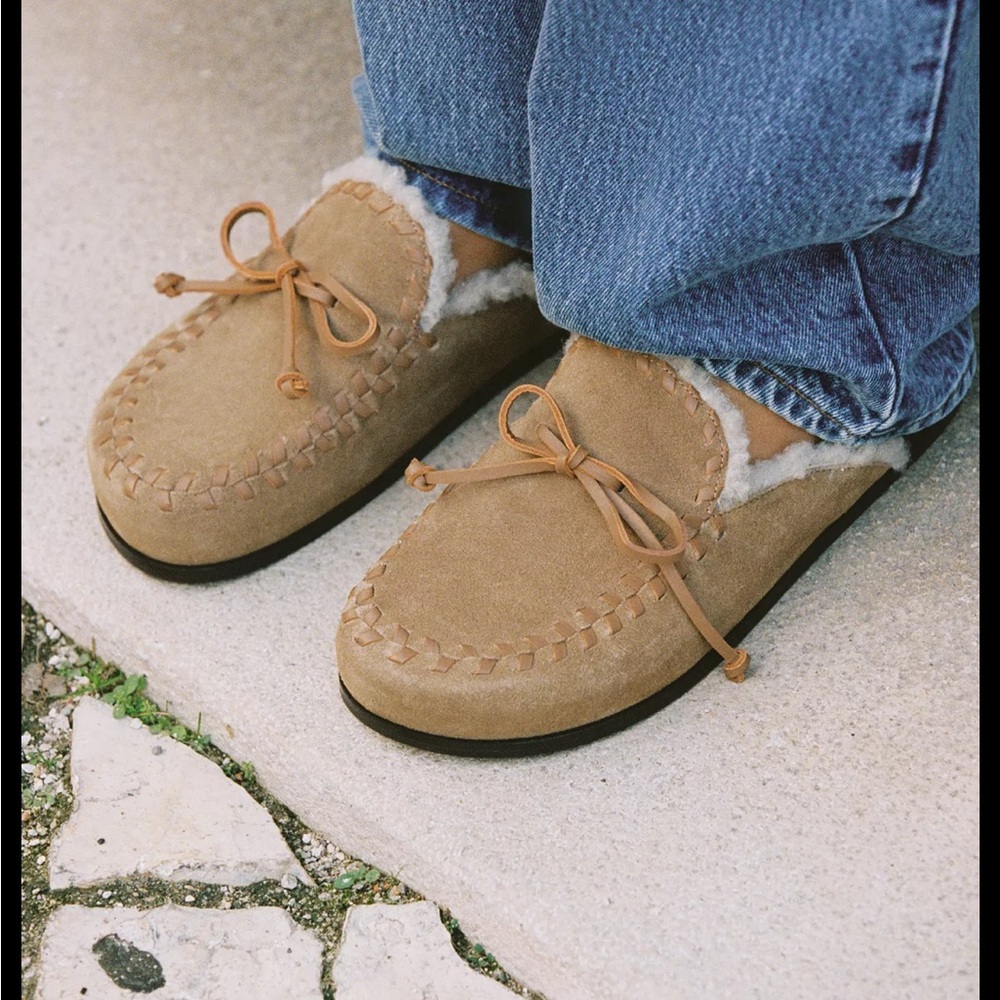 Zara Tan Suede Moccasin Slippers